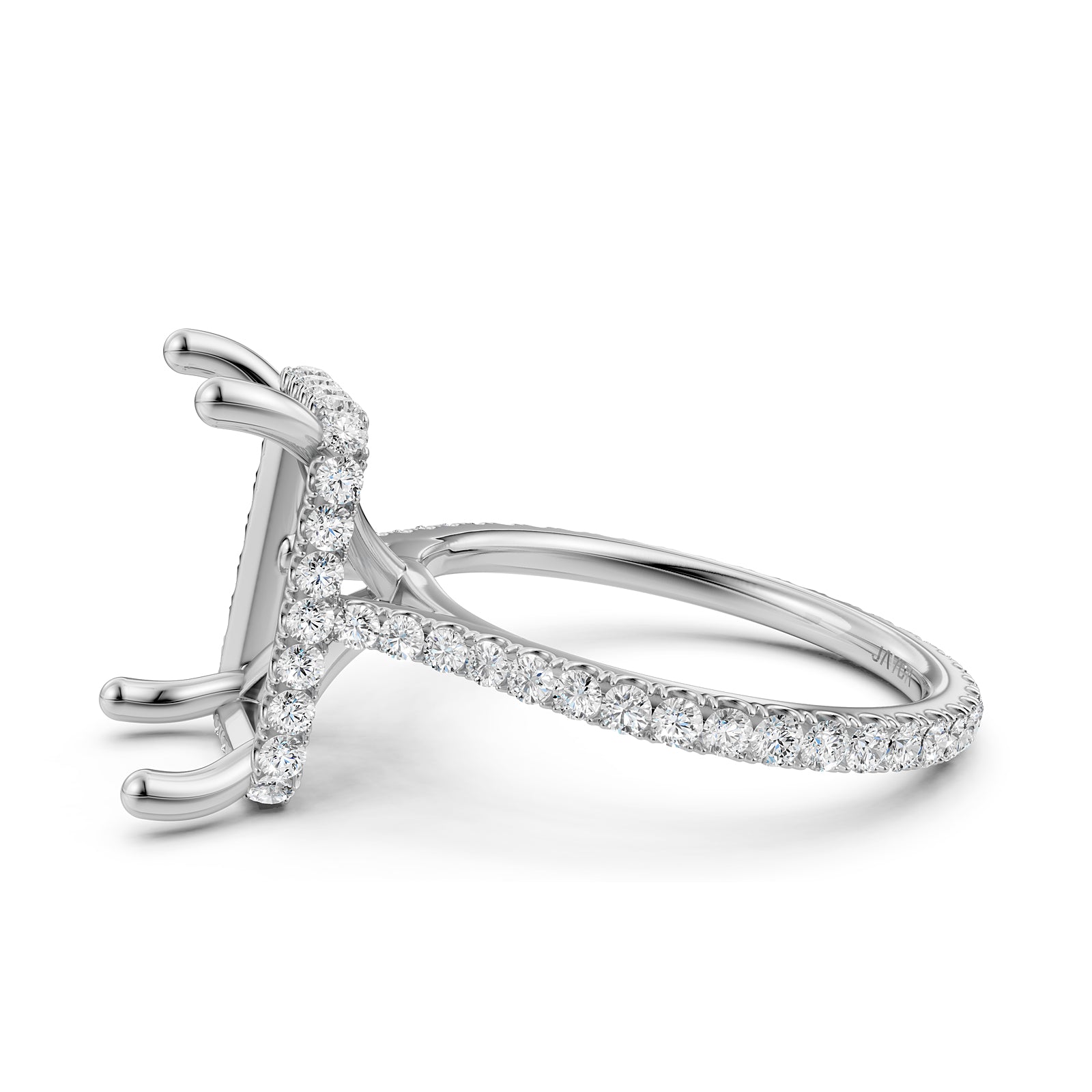 Cathedral Style Halo French U Pave Set Semi Mount Lab Grown Diamond Engagement Ring 0.55Ct.